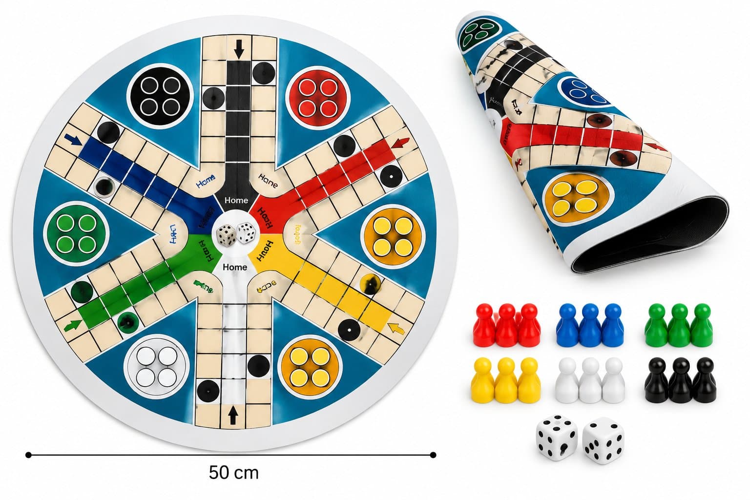 Parqués – Spielbrett für 6 Spieler, 50 cm
