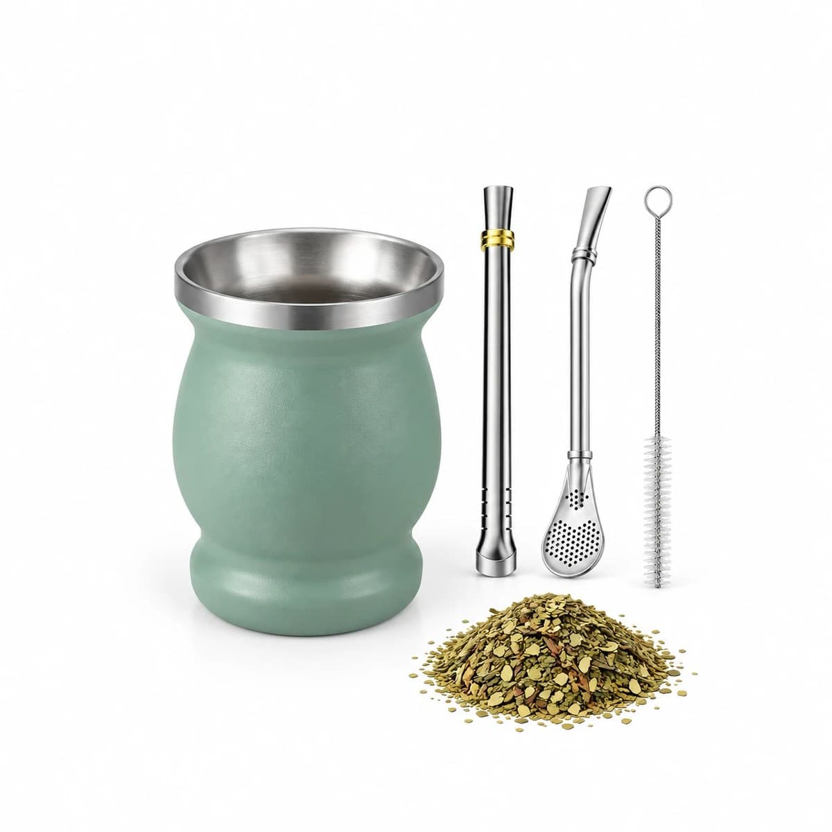 Mate de acero inoxidable 240 ml con 2 bombillas – verde