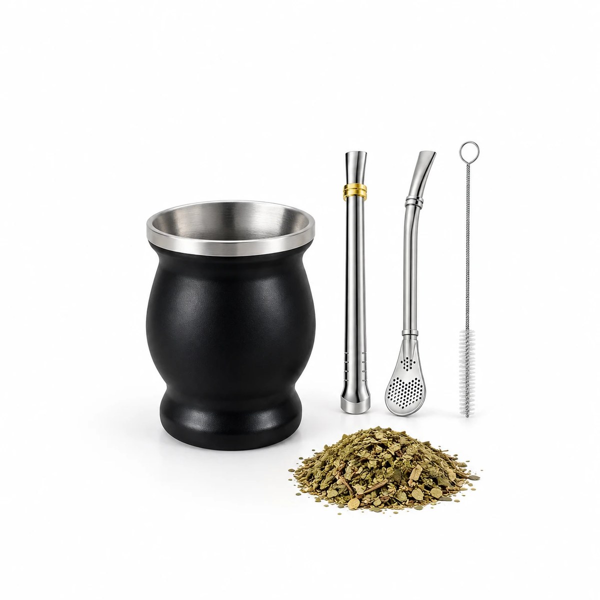 Mate-Becher 240 ml mit 2 Bombillas – schwarz